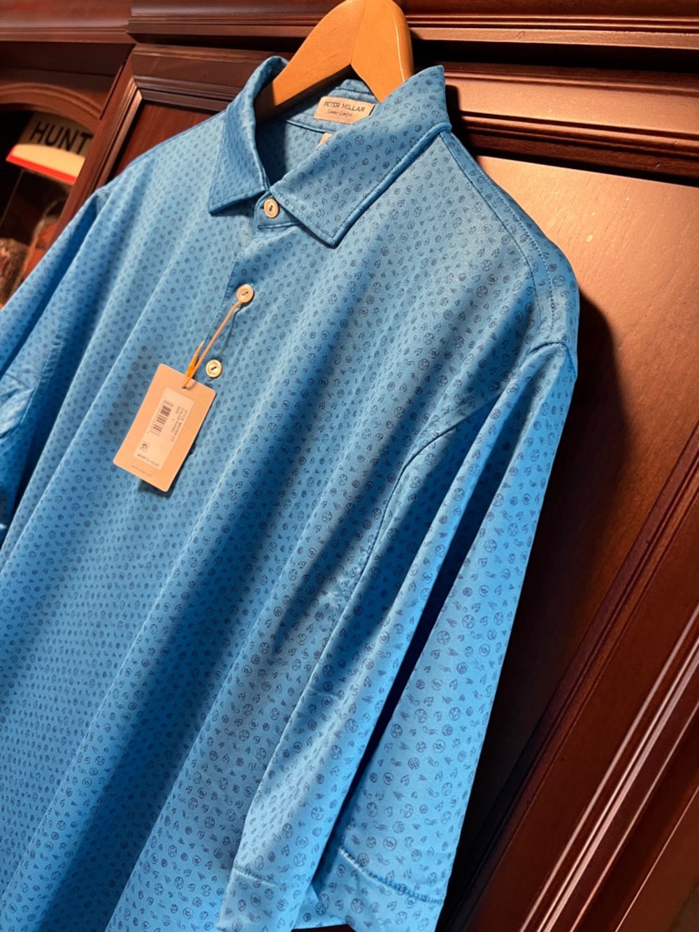 Brand New Peter Millar Summer Comfort Sky Blue Golf Polo World Traveler Print!